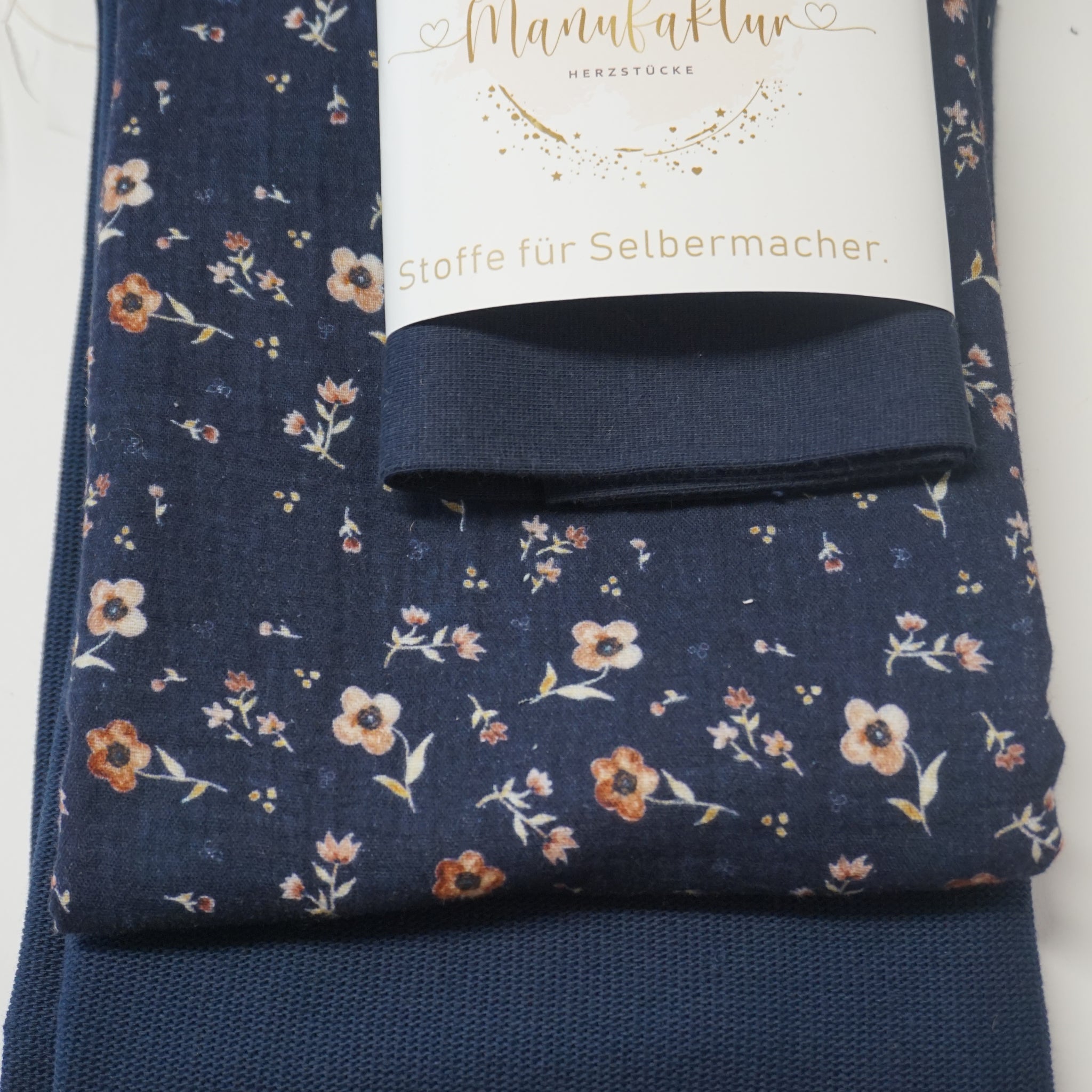 Stoffpaket Musselin/ Baumwollstrick Blümchen/ Blau