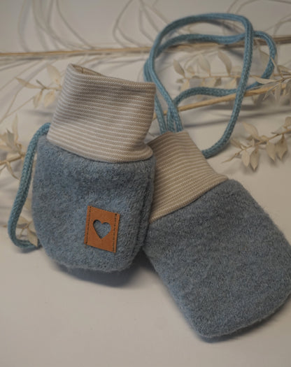 Kuschelige Wollwalk Baby Handschuhe/ Fäustlinge/ Hellblau/ 100% Wolle/ verschiedene Größen